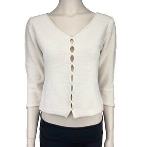IN WEAR Boho Cream Cotton Knit Open‎ design V-neck 3/4 sleeves Minimalist sz M